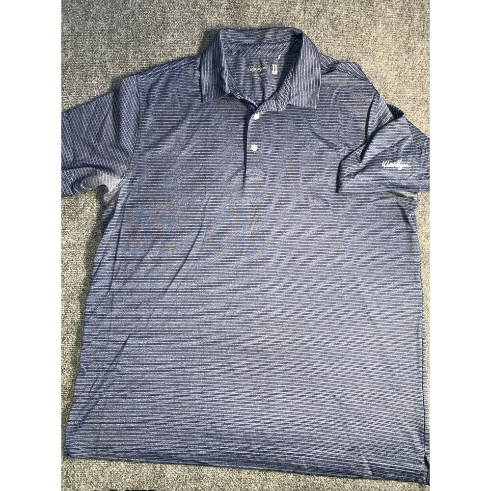 Walter Hagen 11 Majors Polo Shirt Men XL Navy Striped Short Sleeve Collared Slit